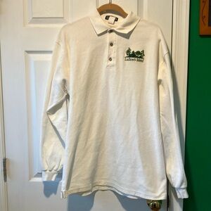 Men’s long sleeve textured polo shirt cream with green Ludlow’s island logo